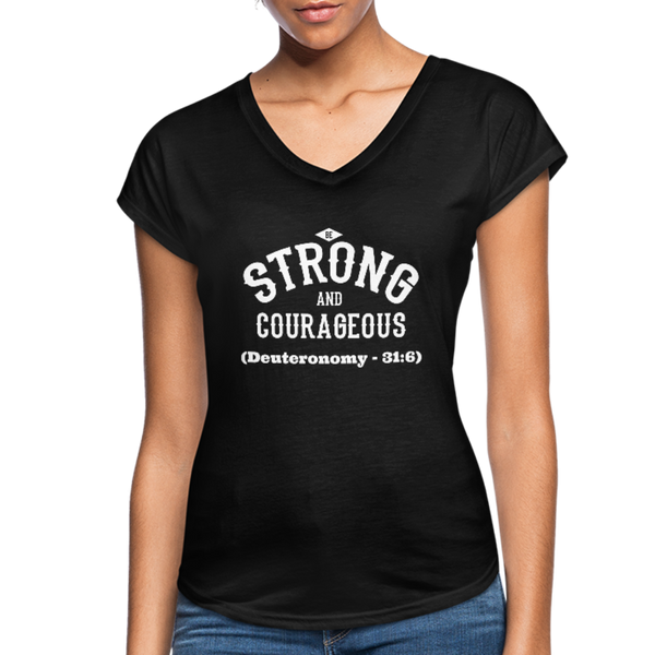 Be Strong and Courageous V-Neck T-Shirt - black