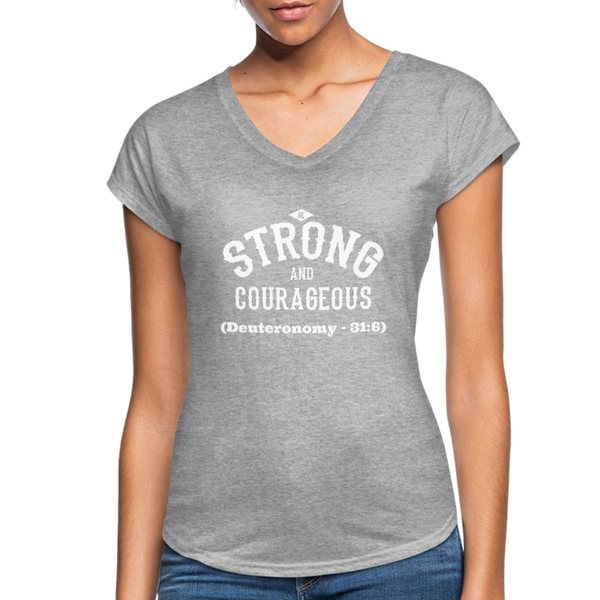 Be Strong and Courageous V-Neck T-Shirt - heather gray