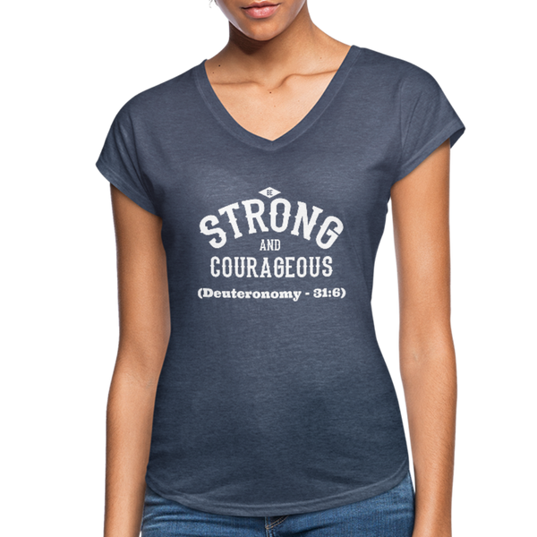 Be Strong and Courageous V-Neck T-Shirt - navy heather