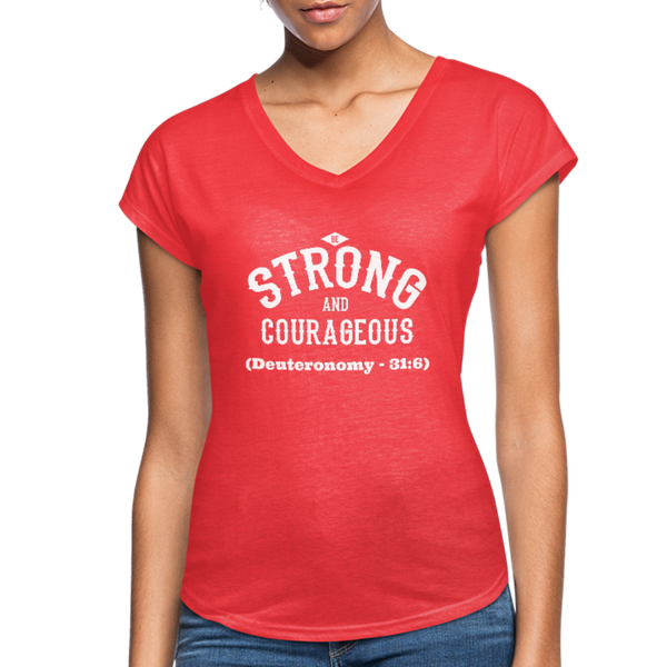 Be Strong and Courageous V-Neck T-Shirt - heather red