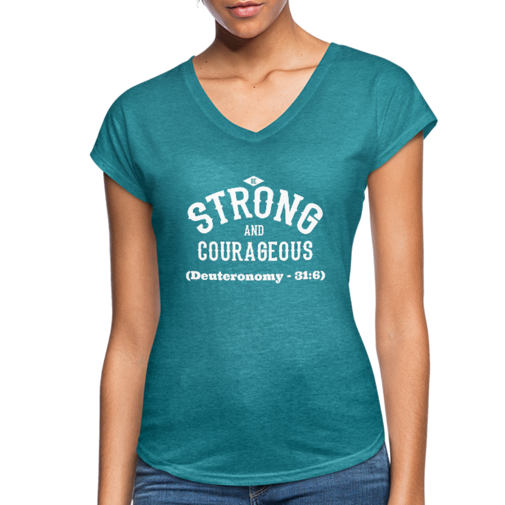 Be Strong and Courageous V-Neck T-Shirt - heather turquoise