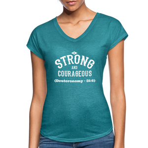 Be Strong and Courageous V-Neck T-Shirt - heather turquoise