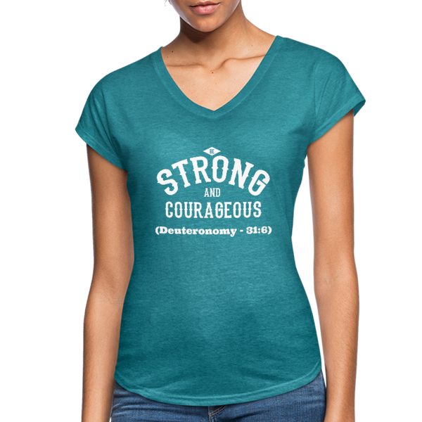 Be Strong and Courageous V-Neck T-Shirt - heather turquoise