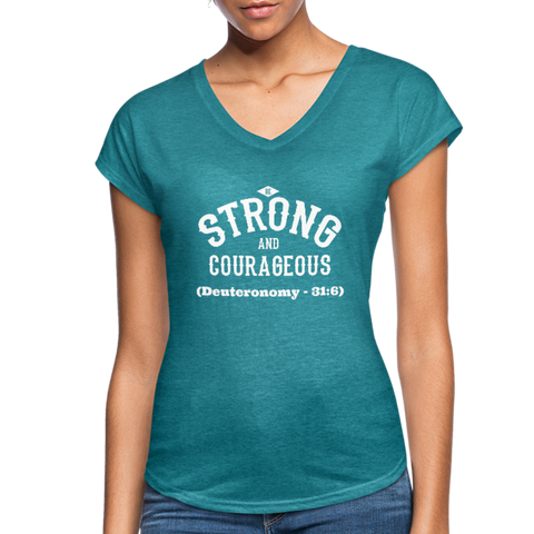 Be Strong and Courageous V-Neck T-Shirt - heather turquoise
