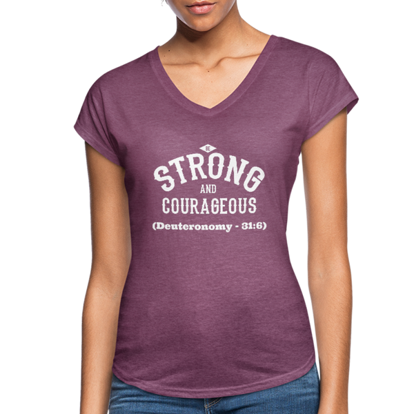 Be Strong and Courageous V-Neck T-Shirt - heather plum