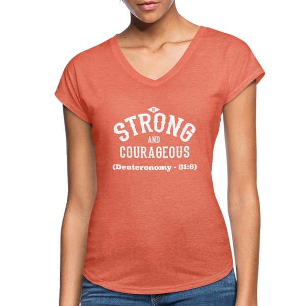 Be Strong and Courageous V-Neck T-Shirt - heather bronze