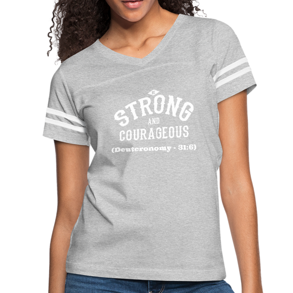 Be Strong And Courageous Vintage Sport T-Shirt - heather gray/white