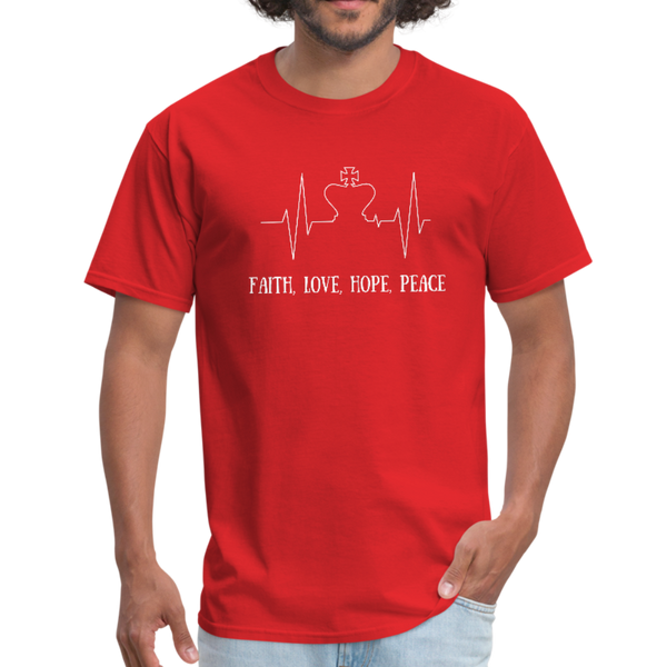 Faith, Love, Hope, Peace Workwear T-Shirt - red