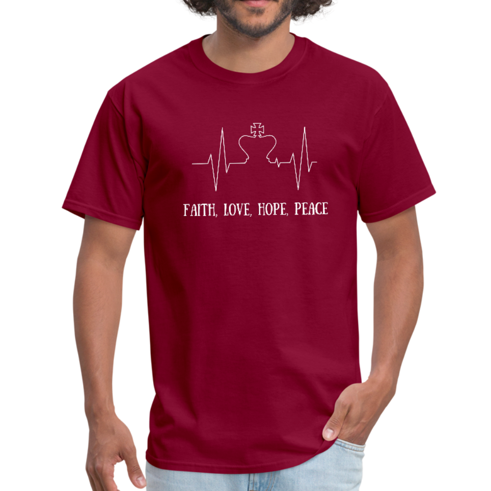 Faith, Love, Hope, Peace Workwear T-Shirt - burgundy