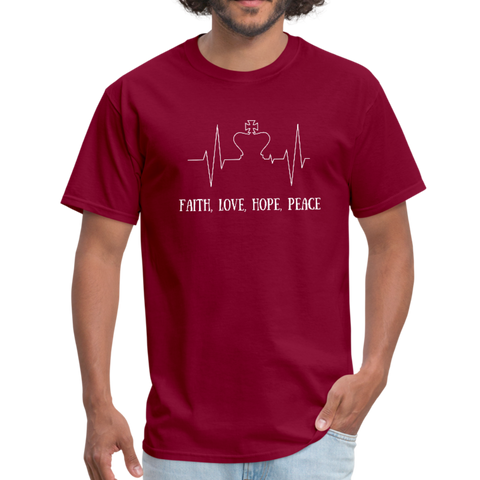 Faith, Love, Hope, Peace Workwear T-Shirt - burgundy