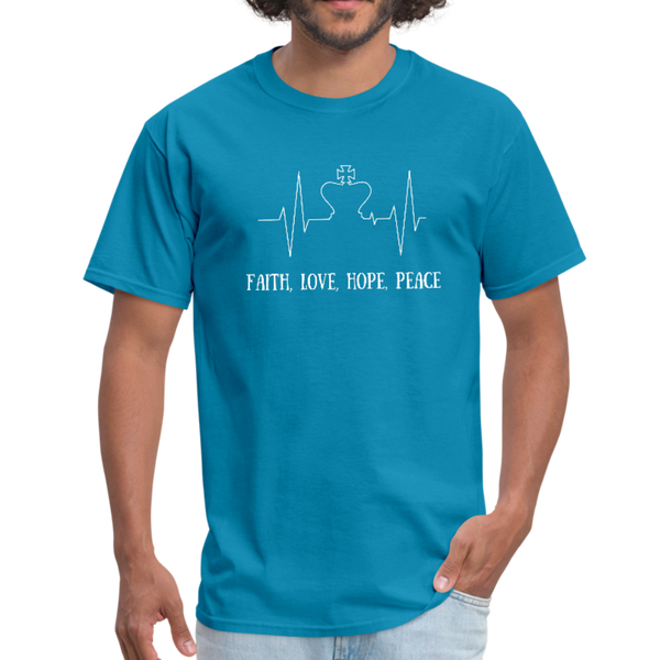 Faith, Love, Hope, Peace Workwear T-Shirt - turquoise