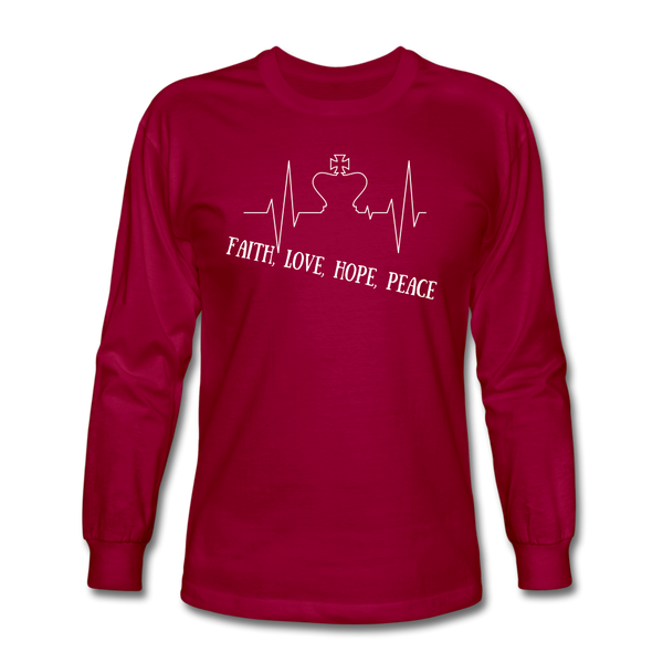 Faith, Love, Hope, Peace Long Sleeve T-Shirt - dark red