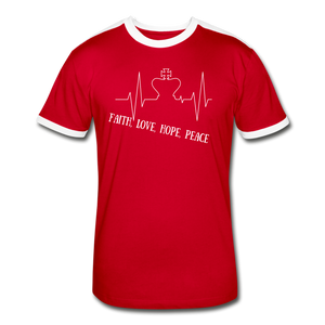 Faith, Love, Hope, Peace Ringer T-Shirt - red/white