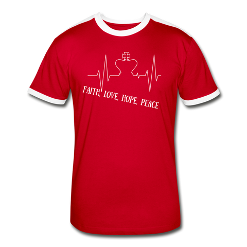 Faith, Love, Hope, Peace Ringer T-Shirt - red/white