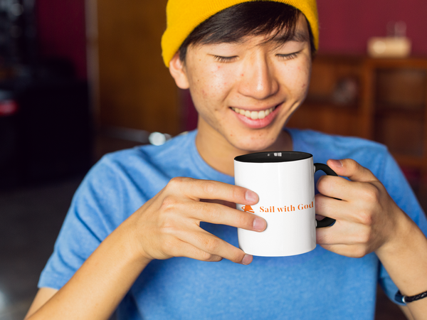 "Sail with God" Contrast Mug (Orange)